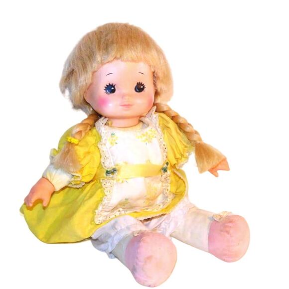 Sweet & Cuddly Vintage 14" Little Braided Hair Rag Baby Doll - Picture 2 of 6